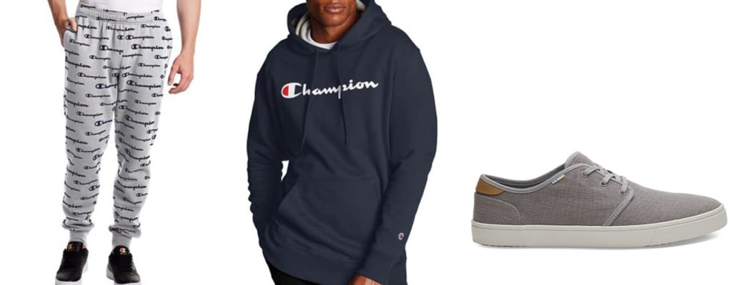 Mens Designer clothing at Walmart: the photo shows a Champion sweatsuit and Keds sneaker