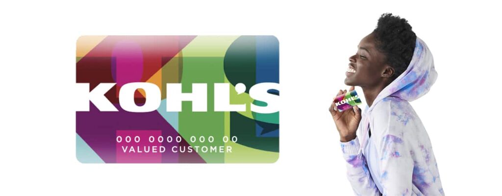 Kohl's Card featuring young woman in a cute hoodie holding a kohl's card and smiling 